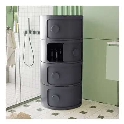 (Black) 4-Tier Round Drawer Storage Unit Organizer