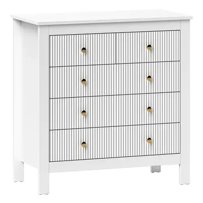 HOMCOM Fluted Bedroom Chest of Drawers w/ Drawers Gold Tone Handles White