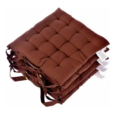 Homescapes Brown Seat Pads for Dining Chair, Set of 100% Cotton Chair Pads with Straps, 40x40 cm