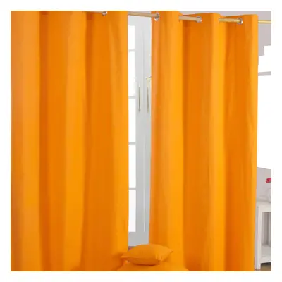 (W 137cm x Drop 182cm, Orange) Plain Cotton Eyelet Curtains