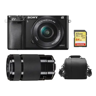 SONY A6000 Black SEL 16-50MM Black SEL 55-210MM Black+64GB SD card+Bag