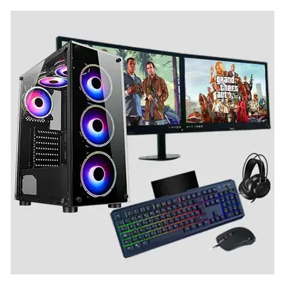 Gaming Intel Quad Core i5 16GB RAM 1TB HDD + 128GB SSD GT730 2GB 2x22" Dual PC Bundle & Speakers