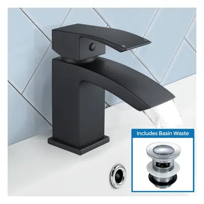 Arke Bathroom Basin Mono Mixer Black Matt Tap With Basin Waste