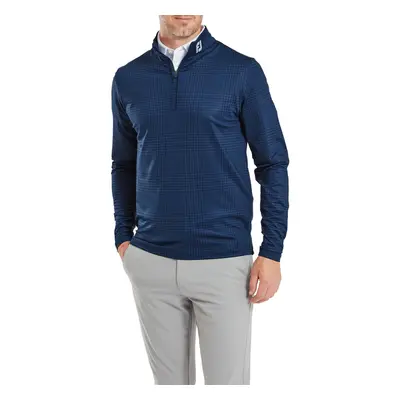 (M, Navy) FootJoy Mens Glen Plaid Print Moisture Wicking Midlayer Golf Sweater