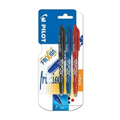 Pilot Frixion Erasable Rollerball 0.7 mm Tip - Black/Red/Blue, Pack of