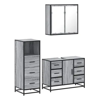 (grey sonoma) vidaXL Piece Bathroom Furniture Set Brown Oak Engineered Wood