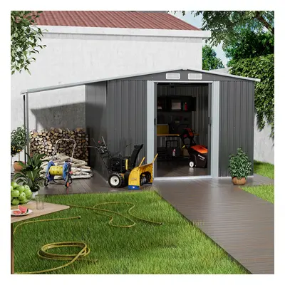 10x8ft Metal Shed Garden Storage Shed Apex Roof Double Door with Sun Shade