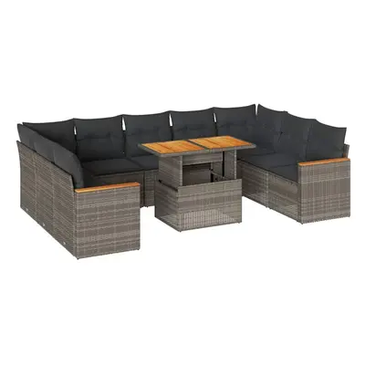 (grey) vidaXL Piece Garden Sofa Set with Cushions Black Poly Rattan Acacia