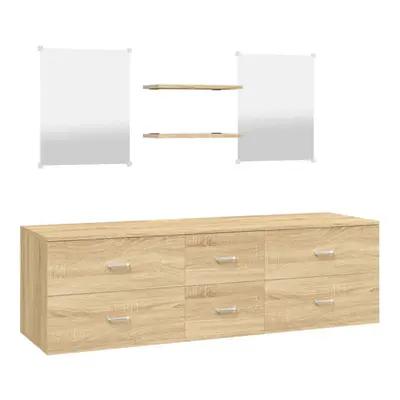 (oak) vidaXL Piece Bathroom Furniture Set Black Engineered Wood