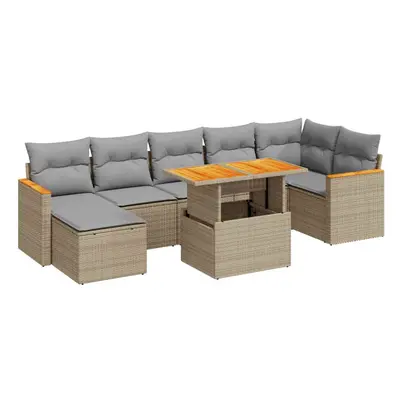 (beige and grey) vidaXL Piece Garden Sofa Set with Cushions Black Poly Rattan Acacia