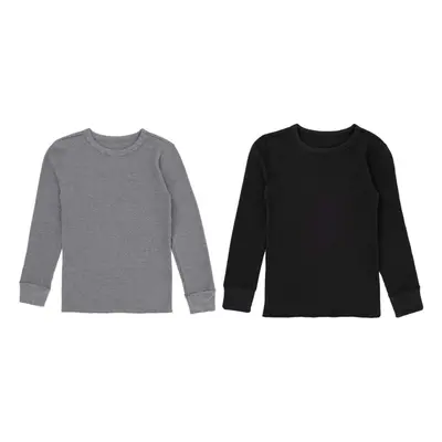 Fruit of the Loom Boys Premium 2-Pack Thermal Waffle crew Top BlackHe