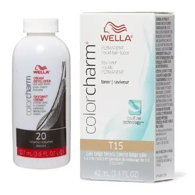 (T15 & Dev (Vol. 20) 3.6oz) Wella Color Charm T10 Pale Blonde Permanent Liquid Hair Toner