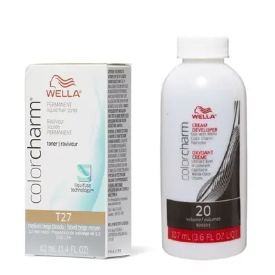 (T27 + Dev (Vol. 20) 3.6oz) Wella Color Charm Cooling Violet Permanent Liquid Hair Toner