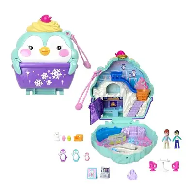 Polly Pocket Dolls and Playset, Travel Toy with Fidget Exterior, Snow Sweet Penguin Compact with