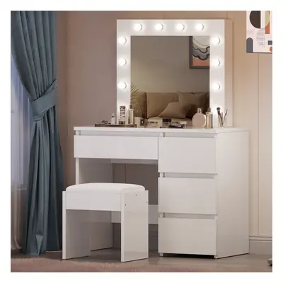 White Dressing Table Hollywood LED Mirror Makeup Desk Vanity Table Bedroom Furniture