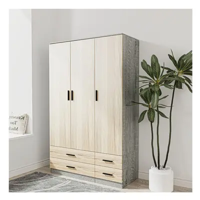 (Ash Grey & Oak) Door Drawer Wardrobe Storage Shelf Hanging Bedroom Modern Furniture