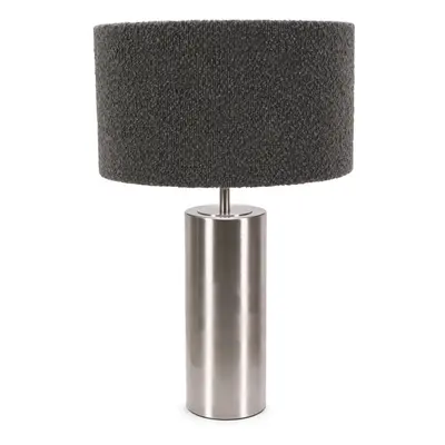 ValueLights Lexy Charcoal Boucle and Chrome Touch Table Lamp & Bulb