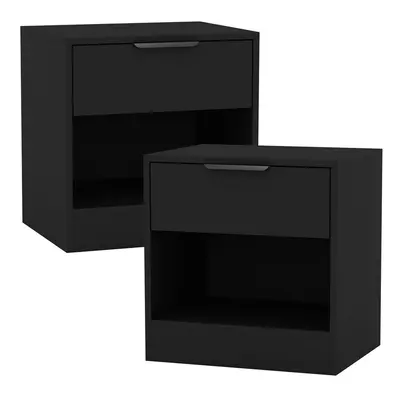 (Black, 2) 1-Drawer Bedside Table Cabinet Nightstand Storage Shelf Unit