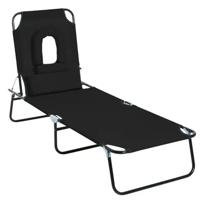 Outsunny Folding Sun Lounger Reclining Chair w/ Pillow Reading Hole Black