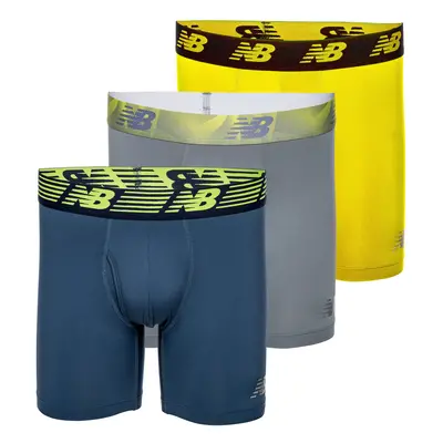 New Balance Men's 6"" Boxer Brief Fly Front with Pouch 3-Pack Hi Lite/Steel/Vintage Indigo Small