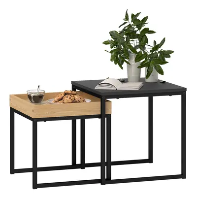 HOMCOM Modern Coffee Table Set Square Nest of Tables for Small Space Black