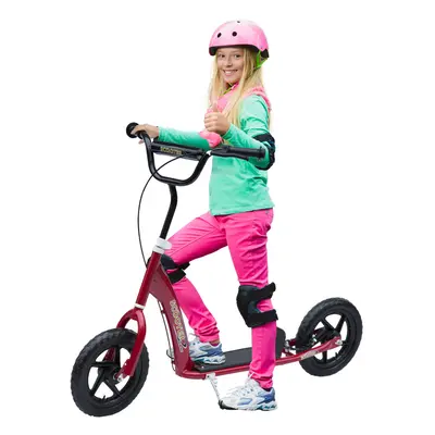 HOMCOM Push Scooter Teen Kids Stunt Bike Ride On with 12" EVA Tyres, Red