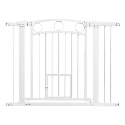 PawHut Stair Gate with Cat Door, Adjustable Width, 76-104cm and 77cm Tall