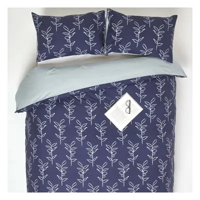 (King: x cm (91 x 87?)) Blue Leaf Digitally Printed Cotton Duvet Cover Set