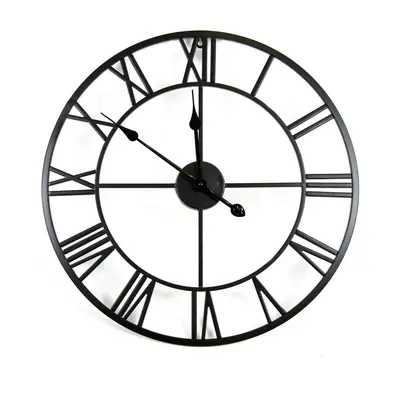 Charles Bentley Indoor Wall Round Minimalist Skeleton Clock with Roman Numerals Matte Black Larg