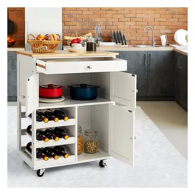 Kitchen Island Cart w/Rubber Wood Top Drawer Tier Wine Racks