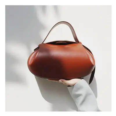 (Brown, 29x10x16cm) UKF Women Bag New Circular PU Vintage Solid Hasp Soft Luxury Designer Bags S