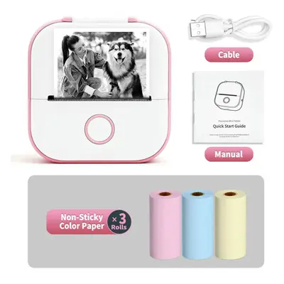 (PK-3 Rolls Color) Mini Sticker Printer Phomemo T02 Thermal Portable Inkless Pocket Phone Printe