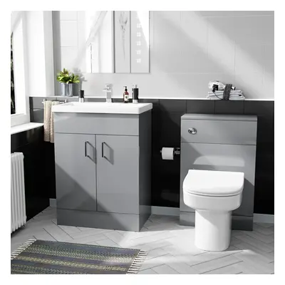 Nayuna 600mm Grey Freestanding Basin Vanity, WC & BTW Toilet - Flat Pack