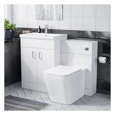 Nanuya Floor Standing White Vanity, Ceramic Basin, BTW Toilet UF Seat & WC