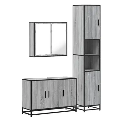 (grey sonoma) vidaXL Piece Bathroom Furniture Set Smoked Oak Engineered Wood