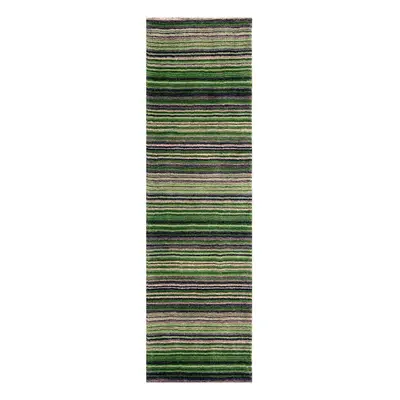 (GREEN, Runner: x cm) Modern Multi Coloured 100% Wool Rugs Stripe Line Design Small Extra Large 