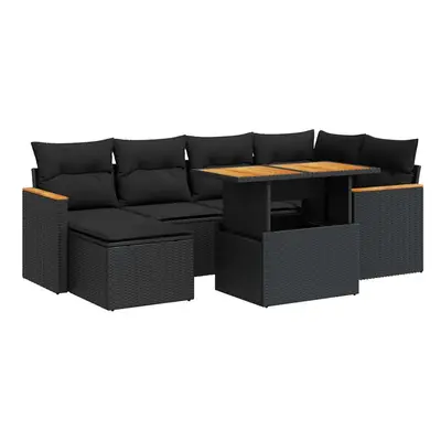 (black) vidaXL Piece Garden Sofa Set with Cushions Beige Poly Rattan Acacia