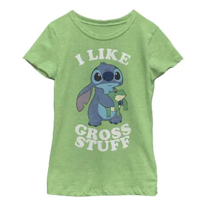 Disney Girl's I LIKE GROSS STUFF STITCH T-Shirt Green Apple Medium