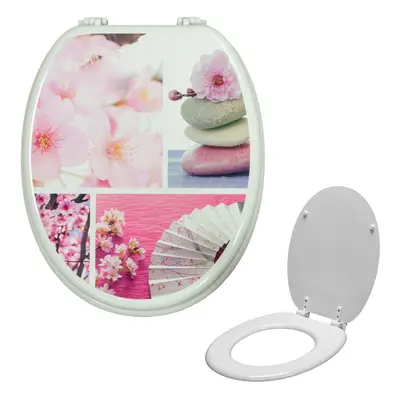 Universal Classic Oval Shaped Design Toilet Seat & Fixings Flower Pink Pattern Print