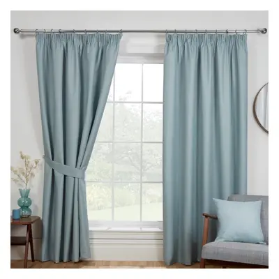 (Blue, 66x54") Sundour Eclipse Blackout Pencil Pleat Curtains Fully Lined Ready Made Curtain Pai