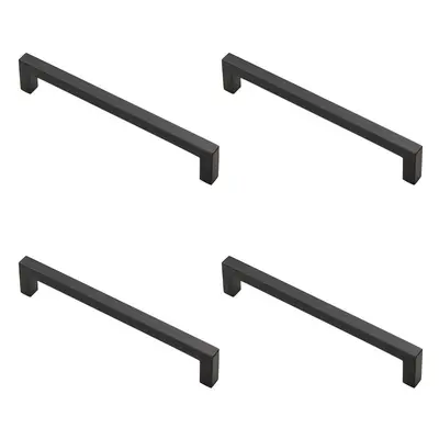 4x Square Block Pull Handle x 10mm 160mm Fixing Centres Matt Black