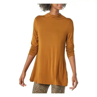 Women's Jersey Long-Sleeve Mock Neck Swing Tunic (Previously Daily Ritual), Dark Chestnut Brown,