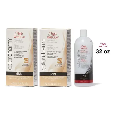 (6NN(2)+Dev(Vol.20)32oz) Wella 6NN Intense Dark Blonde Color Charm Permanent Liquid Haircolor