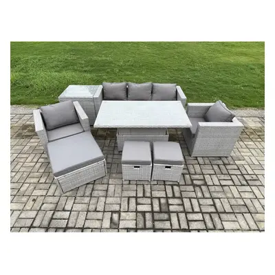 Fimous Outdoor Rattan Garden Funiture Set Height Adjustable Rising Lifting Table Sofa Dining Set