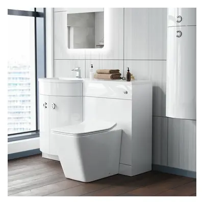 Basin White LH Vanity Unit and WC Toilet Bathroom Sink Cabinet Furniture | Dene