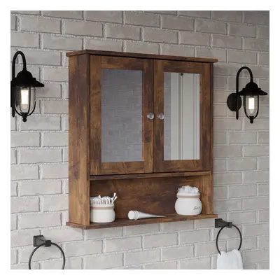 (Wall Mirror Cabinet - Rustic Brown) Under Sink Cupboard Mirror Unit WC Paper Dispenser