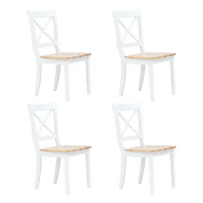 vidaXL 4x Solid Rubber Wood Dining Chairs White and Light Wood Kitchen Seating