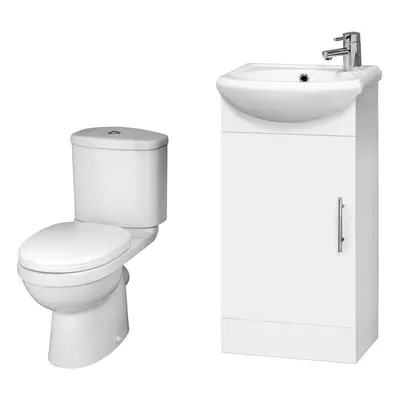 Cloakroom Suite - Vanity Unit, Toilet and Toilet Seat - Gloss White