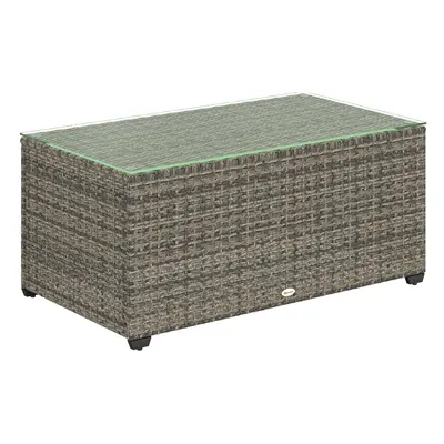 Outsunny Outdoor Coffee Table, Glass Top Rattan Side Table, Dark Grey