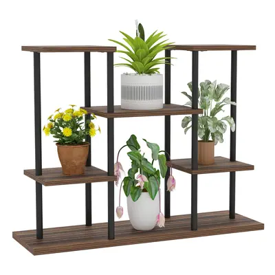 Outsunny Tiered Metal Flower Shelf Display Rack, Carbonised Finish